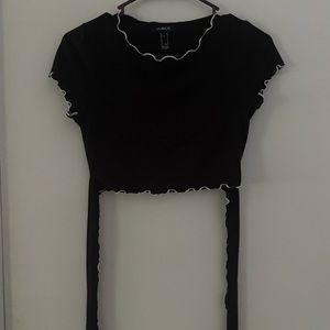 Publik Black Lettuce Trim Wrap Top